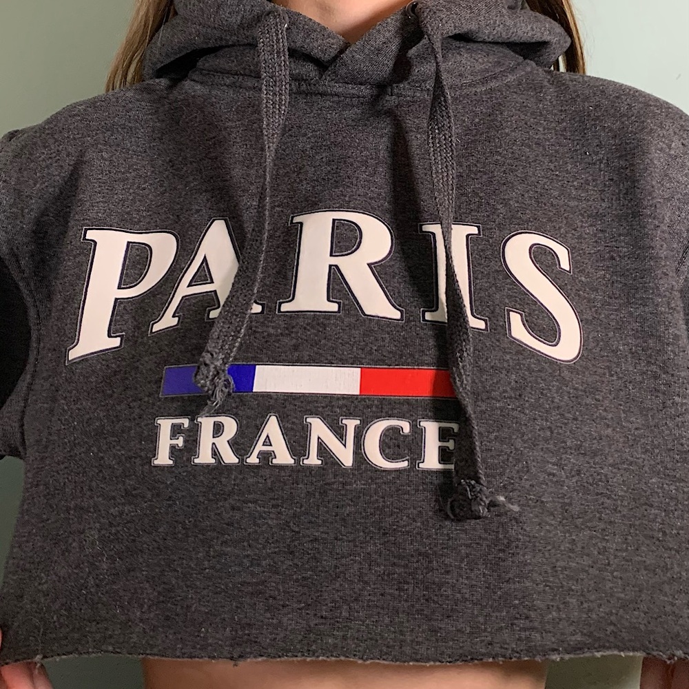 Gray Super Cropped Paris France Hoodie